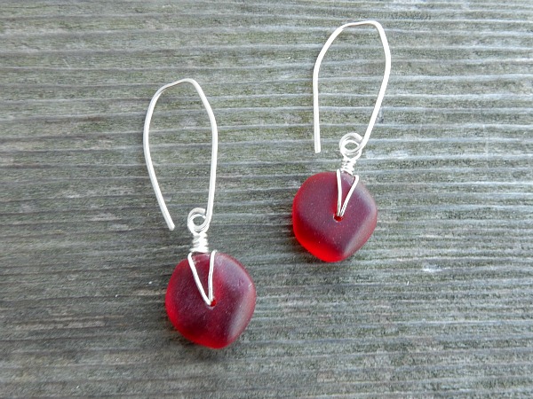 red glass button earrings